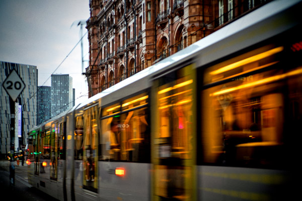 Le tramway de Manchester, en fin de journée